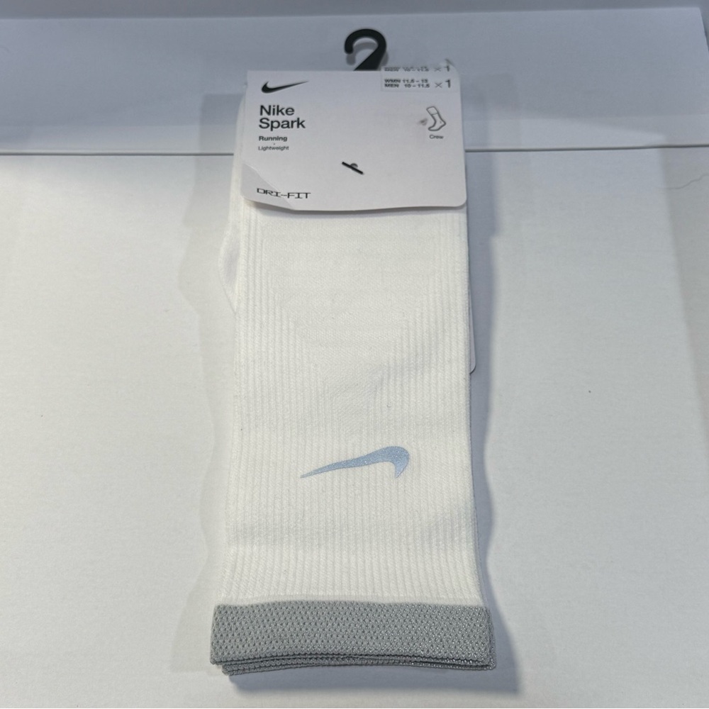 Nike Spark Crew Running Socks White Gray Dri-FIT Lightweight NWT Unisex